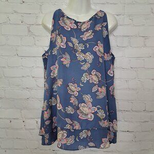St. Tropez Floral Back Overlay Tank Top Size Medium